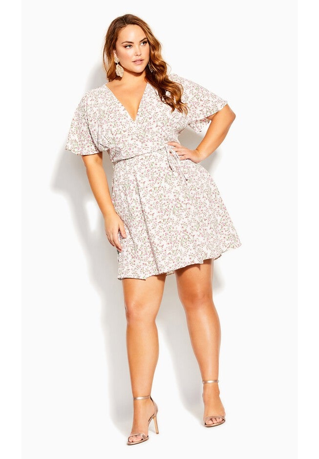 Vine Short Sleeve Dress - white floral, WHITE, hi-res image number 0