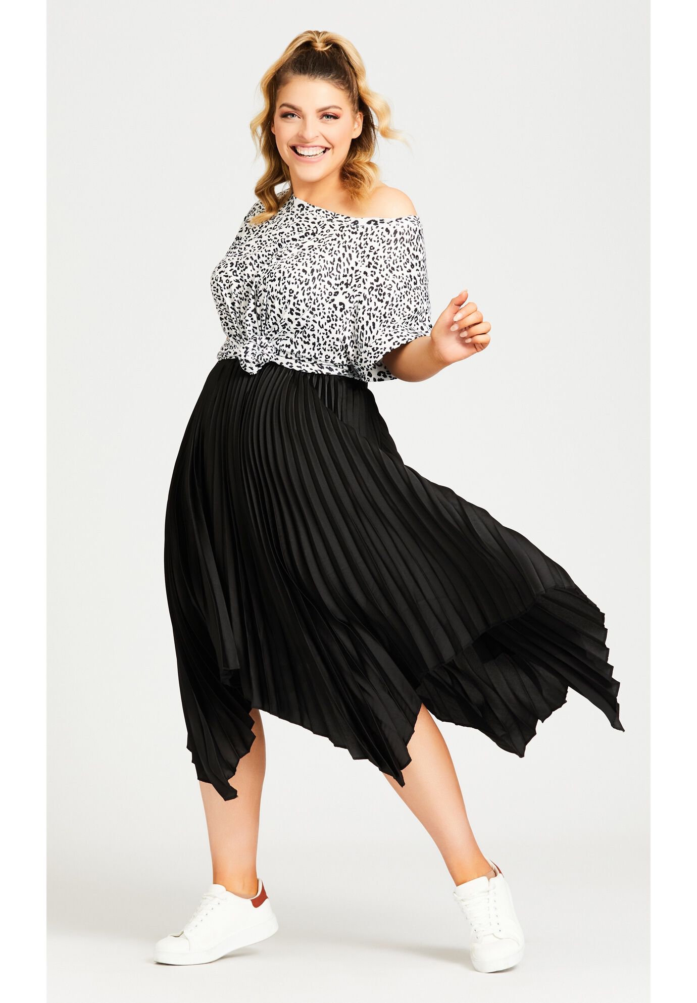 Pleated Plain Skirt, BLACK, alternate image number 3