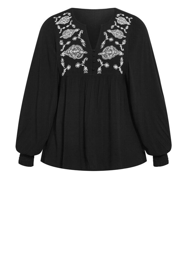 Amahle Lace Embroidered Button Down Blouse, BLACK, alternate image number 2