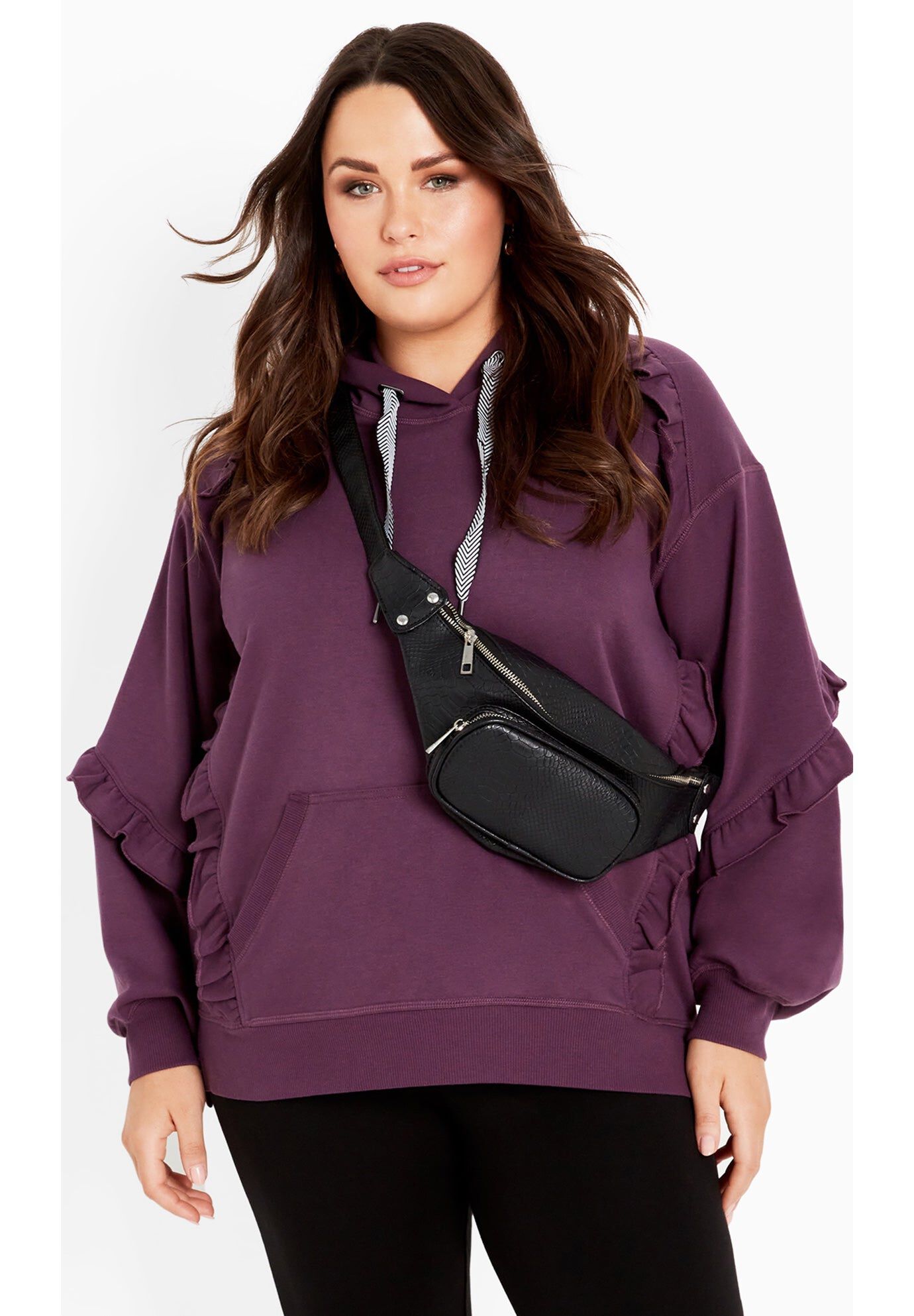 Frill Eggplant Hoodie, BLACK, hi-res image number 0