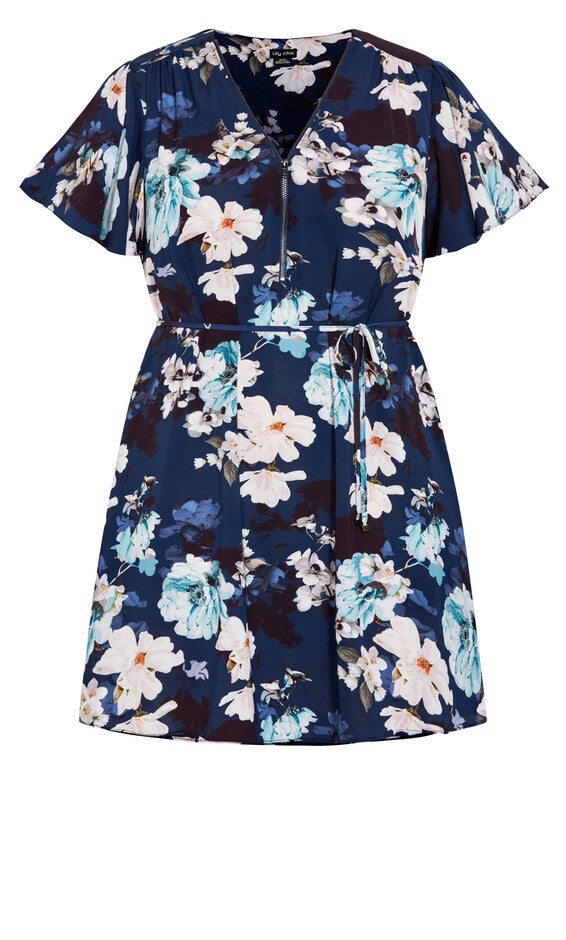 Megan Print Dress - navy, NAVY SHY ORCHID, alternate image number 5