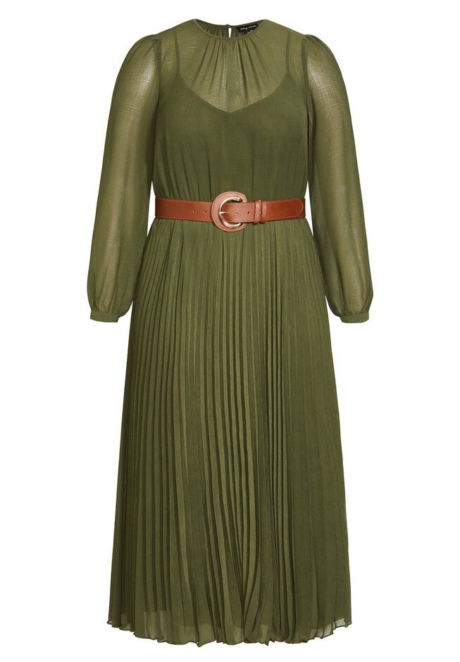 Love Pleat Dress - olive, GREEN, alternate image number 3
