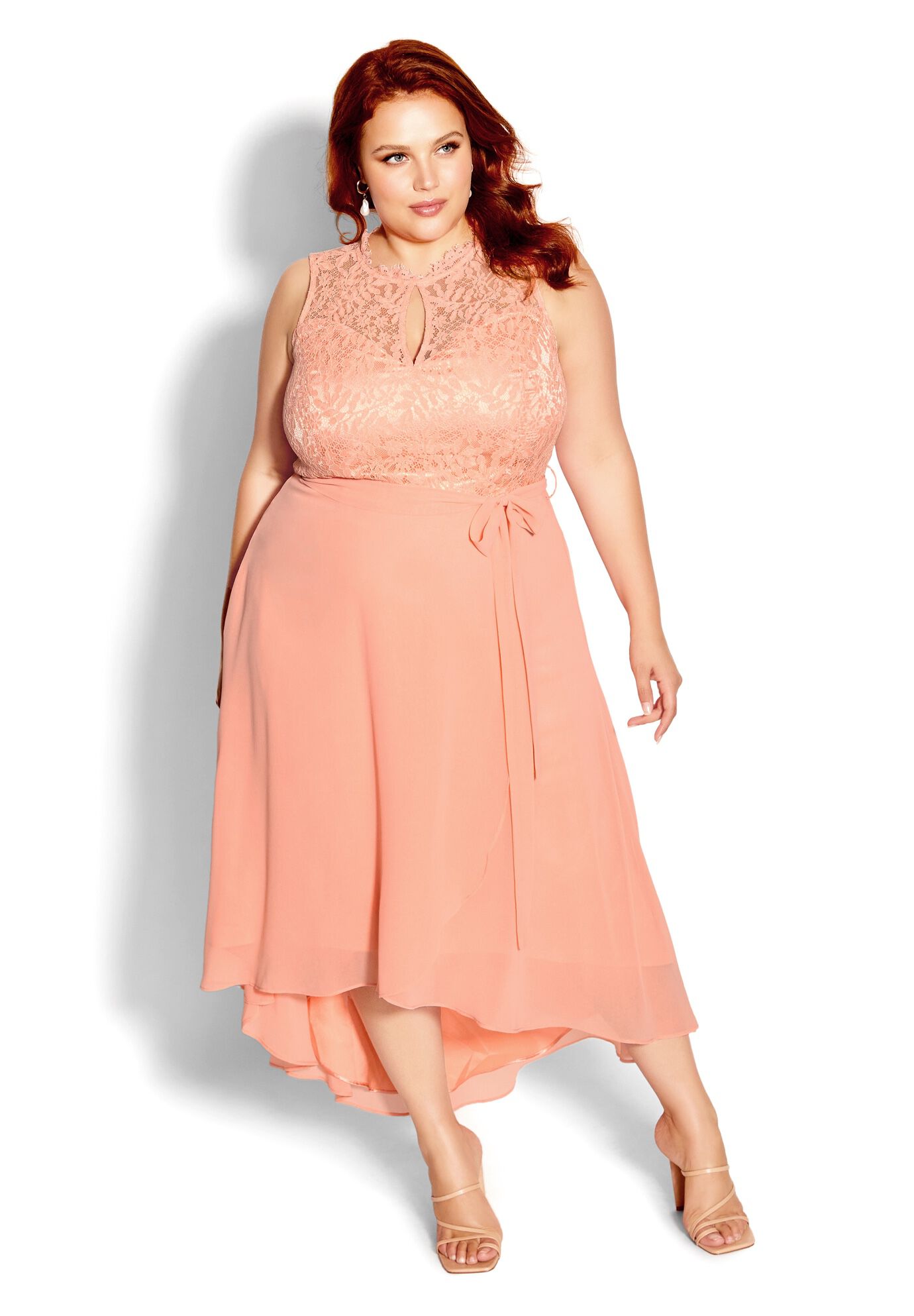 Peach high low dress online