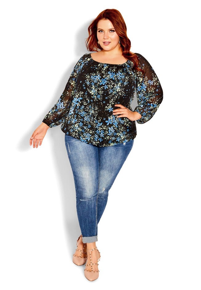 Blue Ditsy Top - black, BLUE, alternate image number null