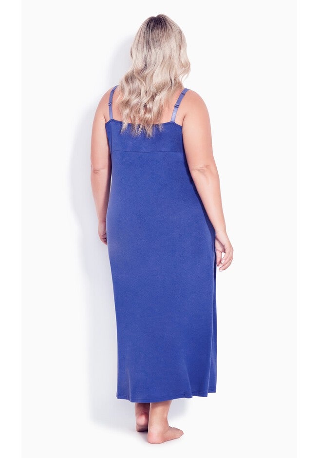 Lace Trim Maxi Sleep Dress, DAZZLING BLUE, on-hover image number null