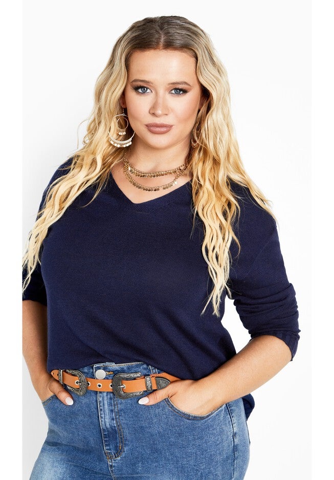 Clare V Neck Sweater, INDIGO, alternate image number null