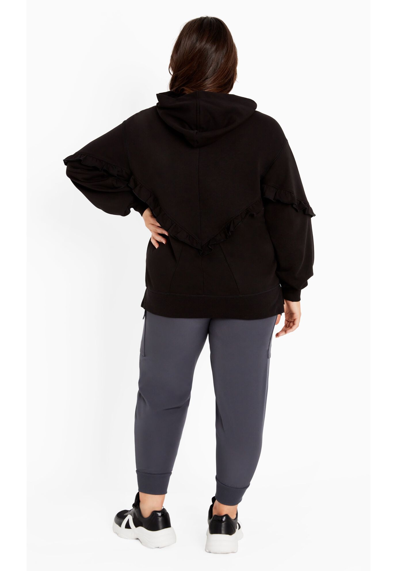 Frill Eggplant Hoodie, BLACK, alternate image number 3