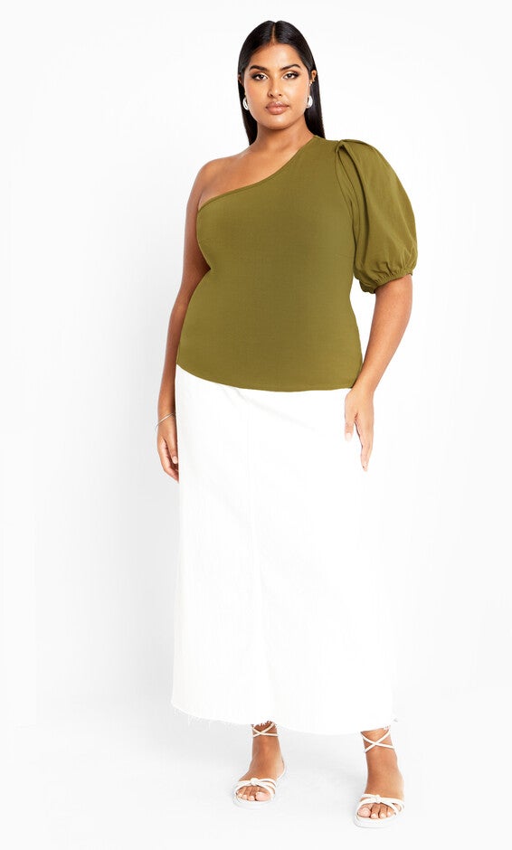 Muse One Shoulder Top - dark olive, GREEN, hi-res image number 0