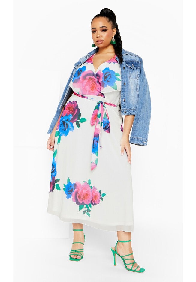 Tied Rose Maxi Dress - ivory, WHITE, on-hover image number null