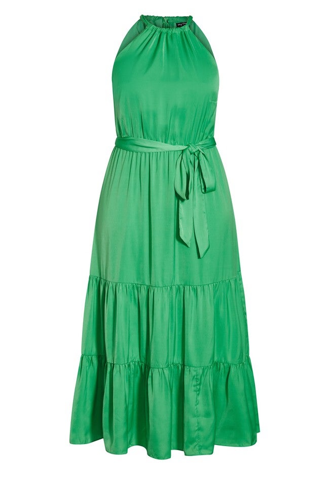 Tiered Halter Maxi Dress - lime, GREEN, alternate image number 3