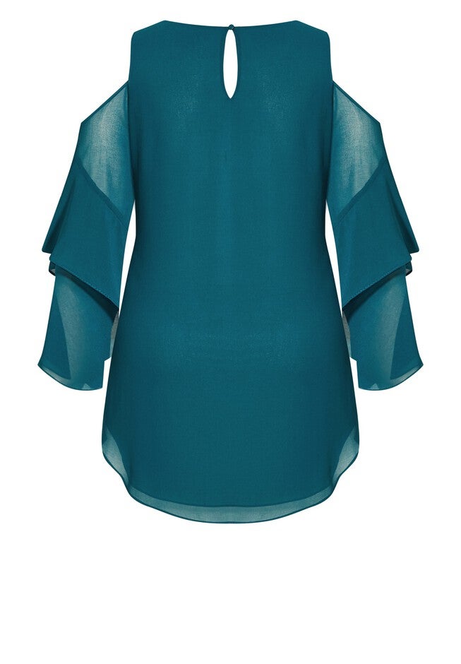Hi Lo Cold Shoulder Top - teal, GREEN, alternate image number 4