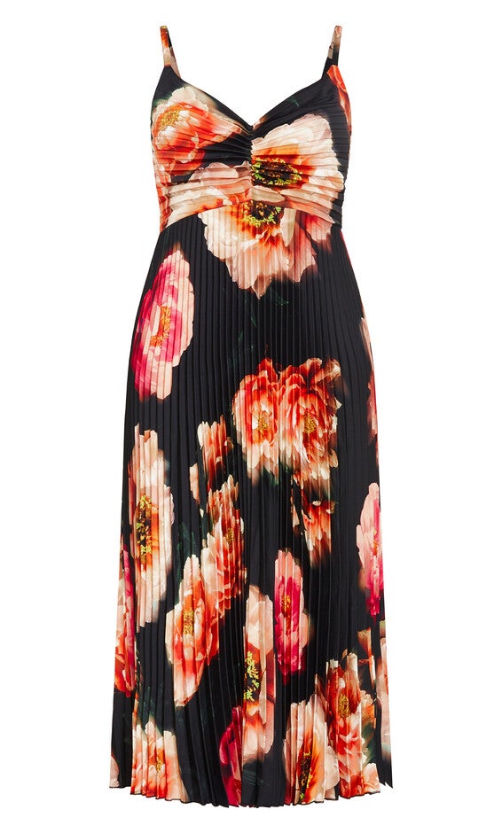 Ariana Print Pleat Dress - black, BLACK, alternate image number null
