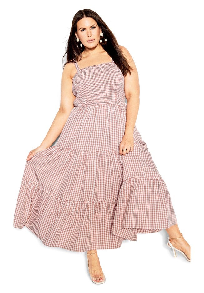 Gingham Maxi Dress - brick, RED, on-hover image number null