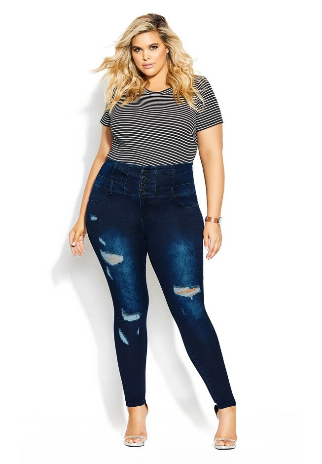Asha Rip Corset Jean - dark denim, BLUE, on-hover image number null