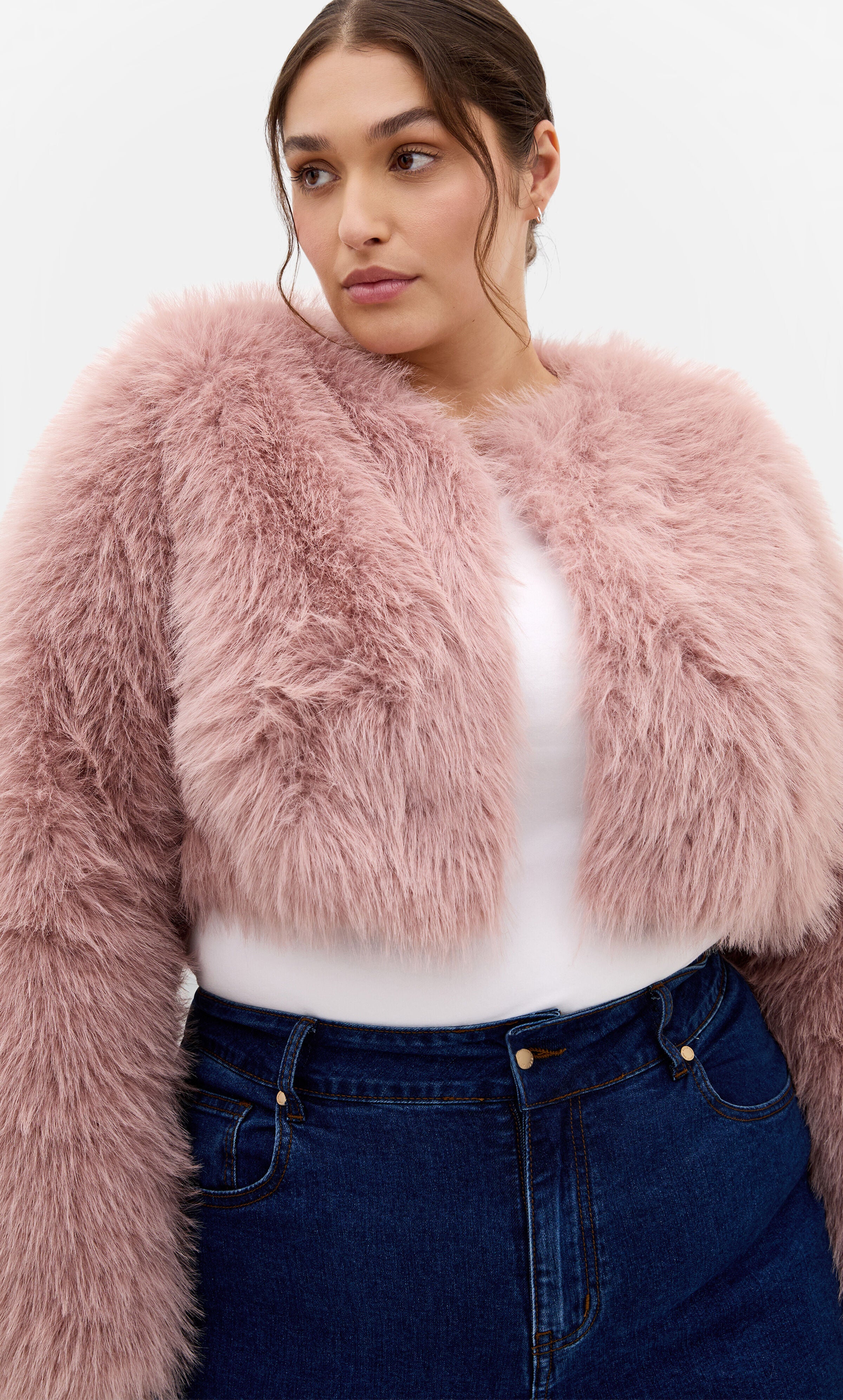 Angelica Faux Fur Crop Jacket, PINK, alternate image number 2