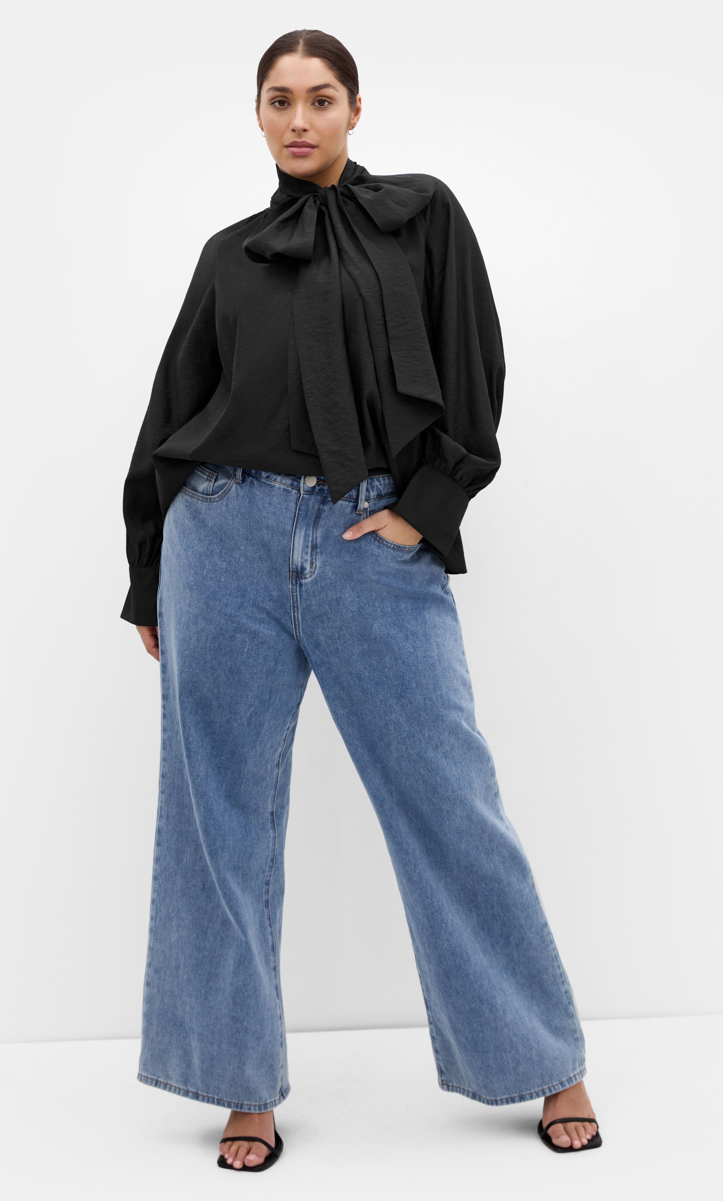 Kelsey Neck Tie Top, BLACK, on-hover image number 1