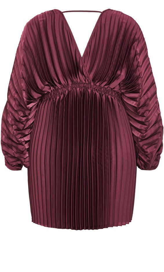 Chloe Pleat Dress - burgundy, RED, alternate image number null