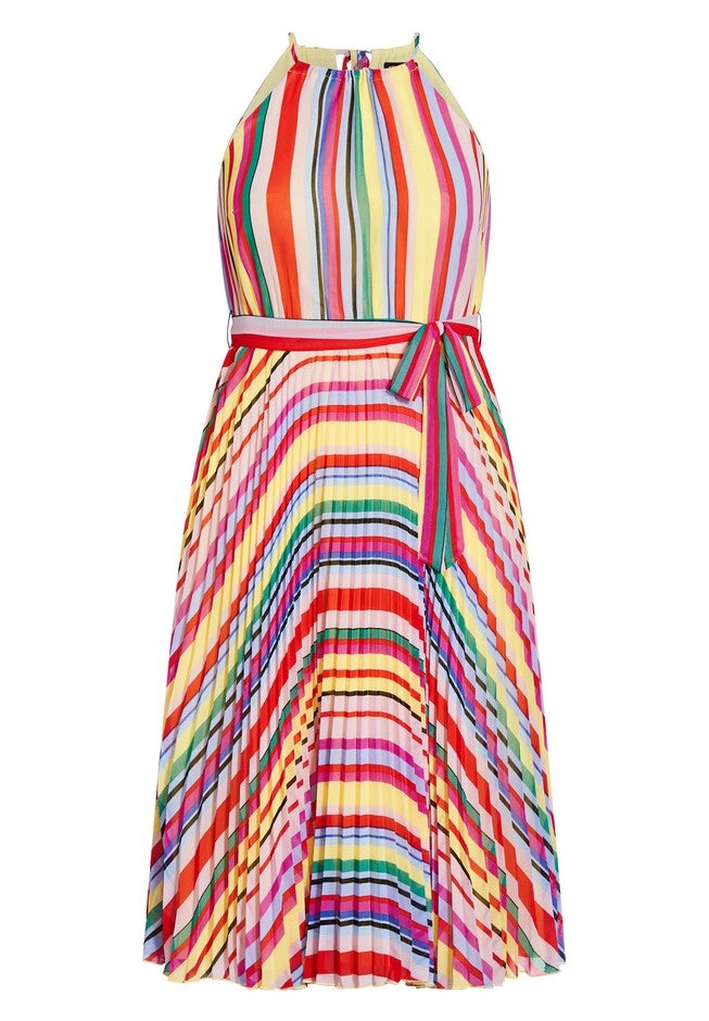 Halter Rainbow Midi Dress - rainbow, YELLOW, alternate image number null