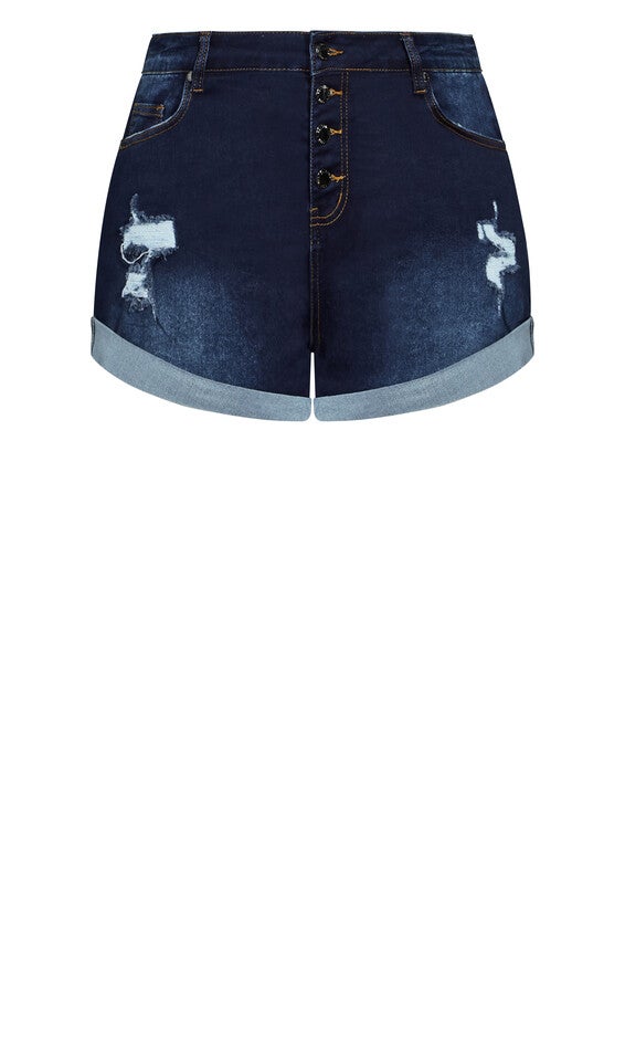 Denim Distressed Detail Cuff Short - dark denim, BLUE, alternate image number null