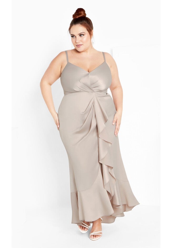 Bella Ruffle Maxi Dress - gardenia, GREY, on-hover image number 1