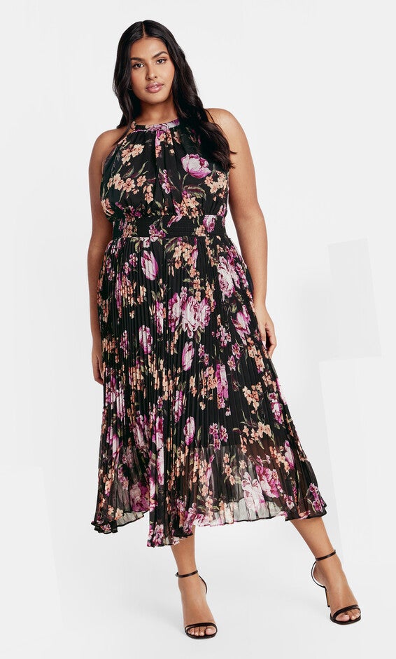 Sabine Print Dress - black petal, BLK PERFECT PETAL, alternate image number null