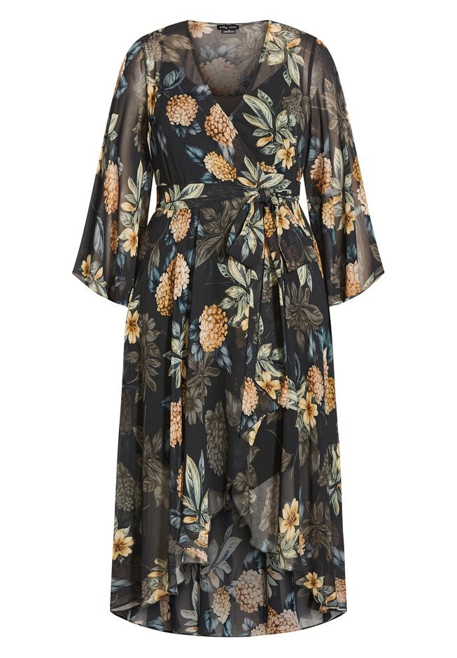Golden Hydrangea Maxi Dress - black, GRAY, alternate image number null
