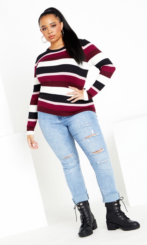 70's Stripe Jumper - berry, RED, alternate image number null