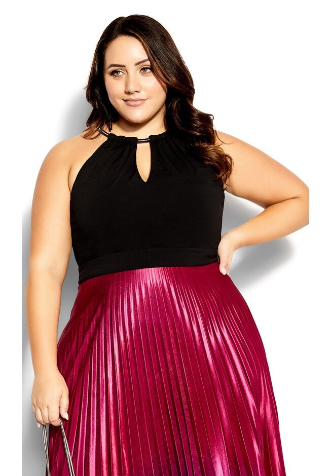 Pleated Ombre Maxi Dress - ruby, RED, alternate image number 5