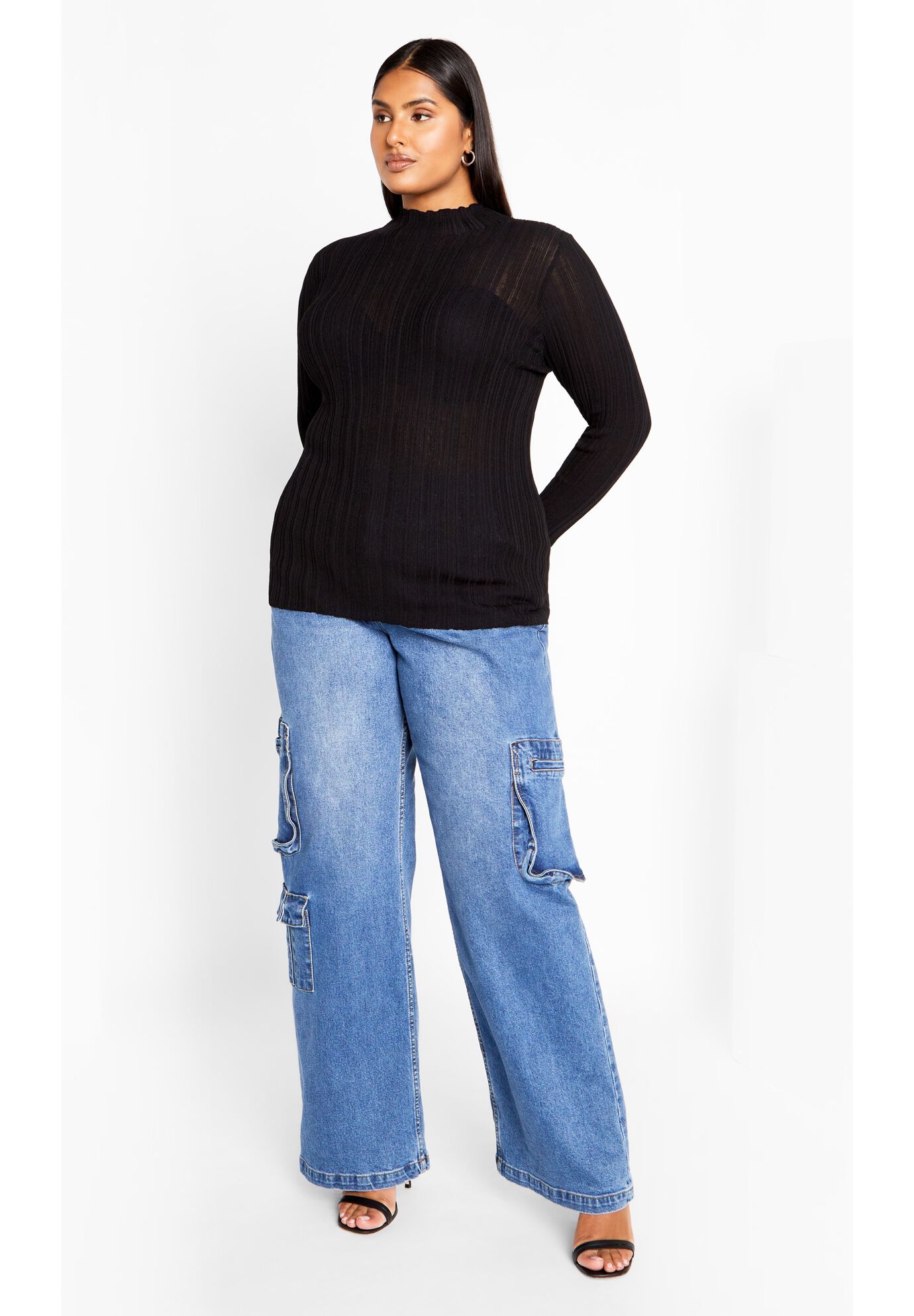 Crinkle Knit Sweater - black, BLACK, on-hover image number 1