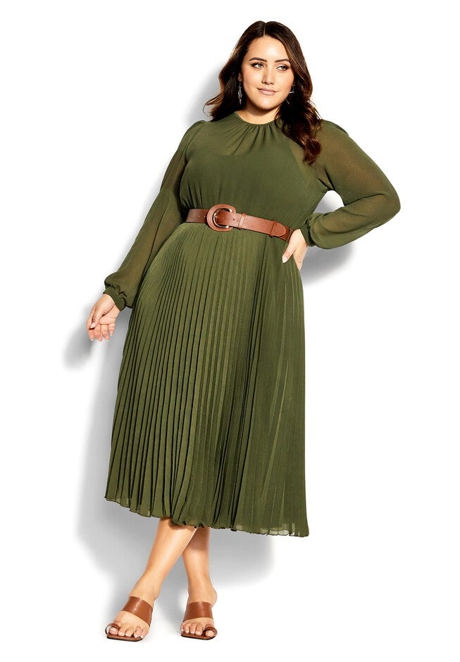 Love Pleat Dress - olive, GREEN, hi-res image number 0
