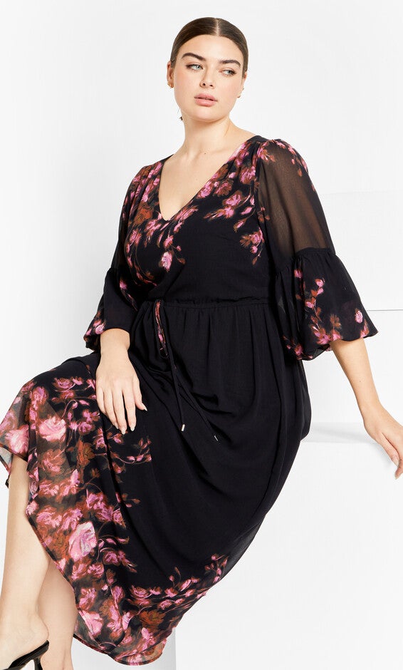 Romance Border Dress - black, BLACK, alternate image number null