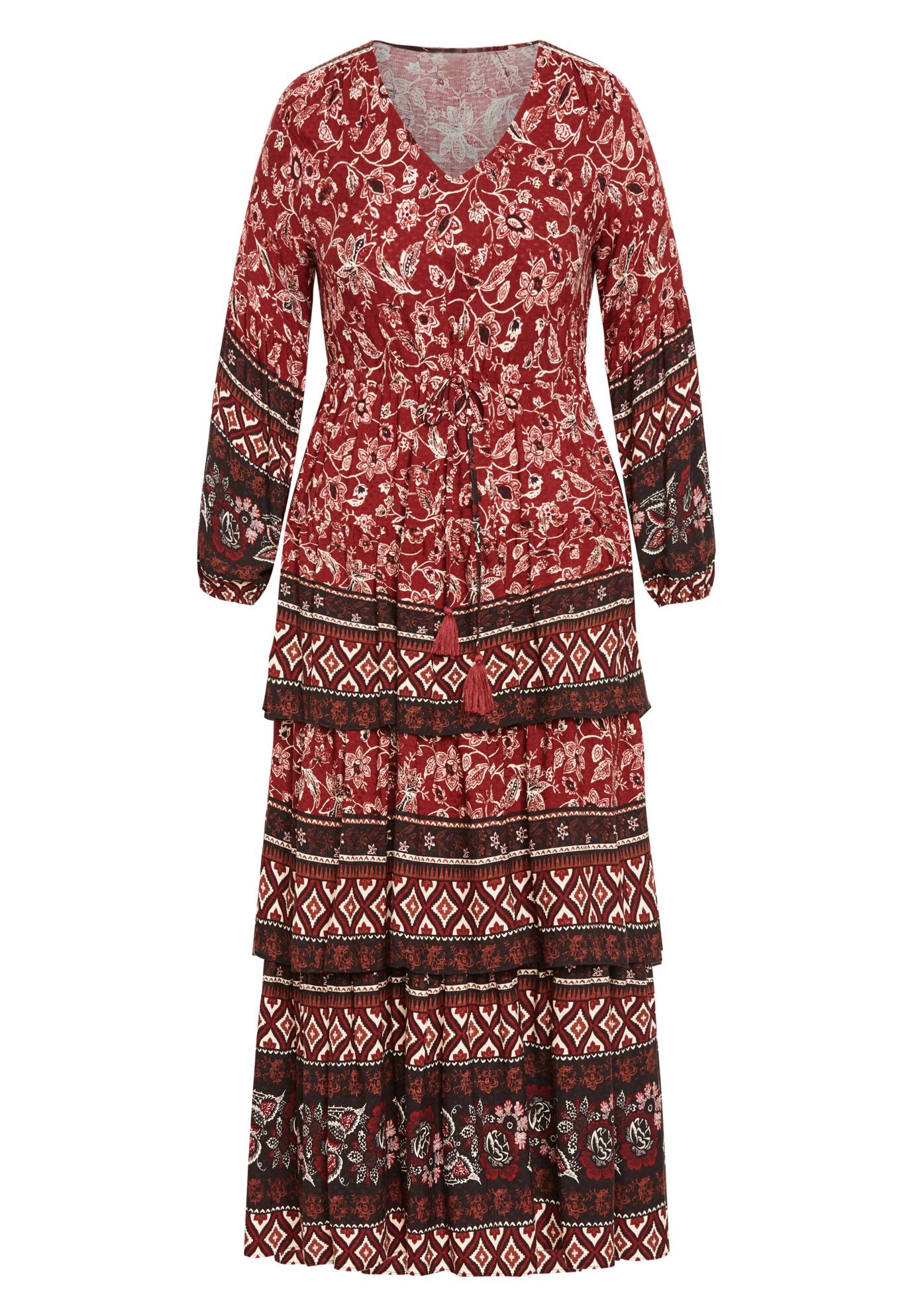 Faye Tiered Maxi Dress, FLAME BORDER, alternate image number 2