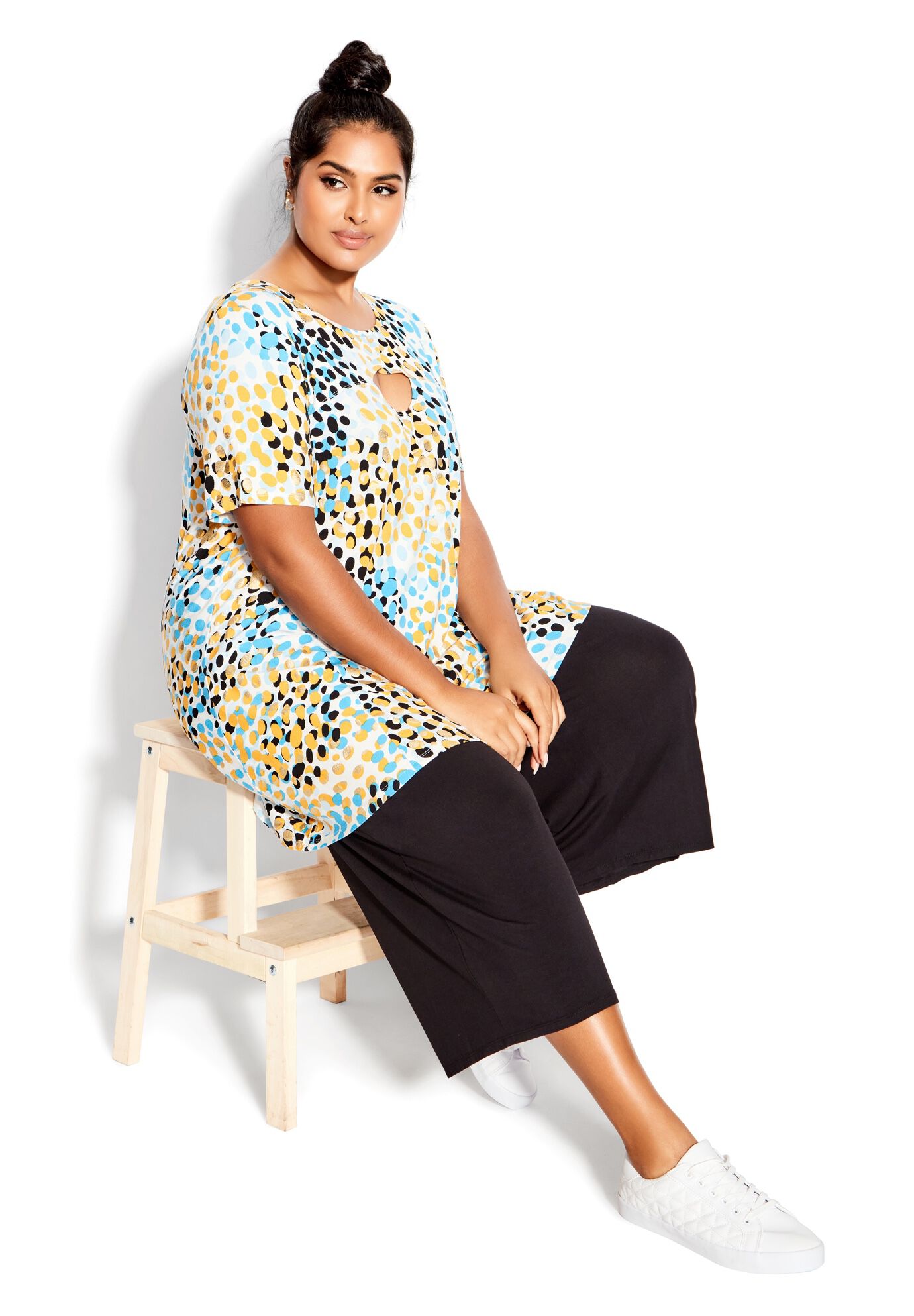 Keyla Foil Top, GOLD SPOTTED, on-hover image number 1