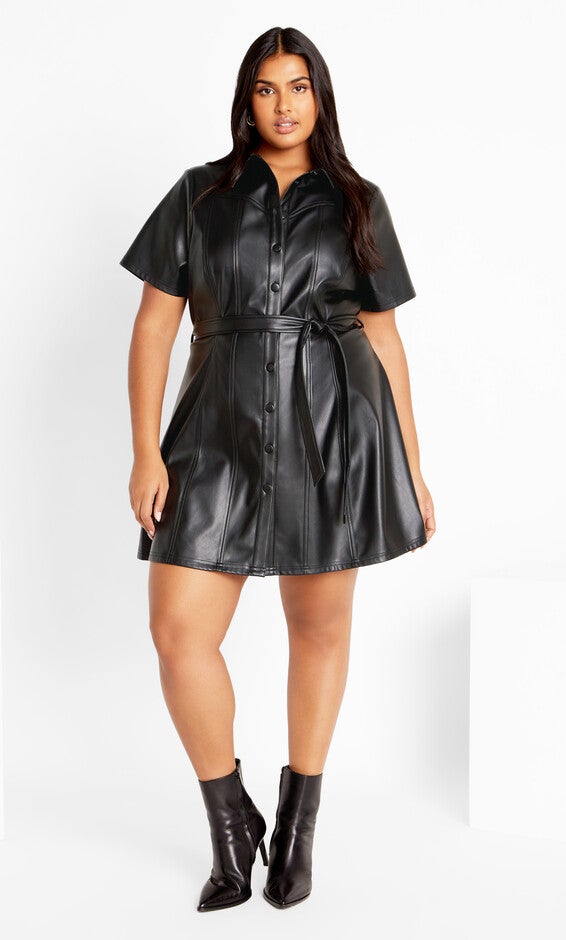 Faux Leather Hunter Dress - black, BLACK, alternate image number null