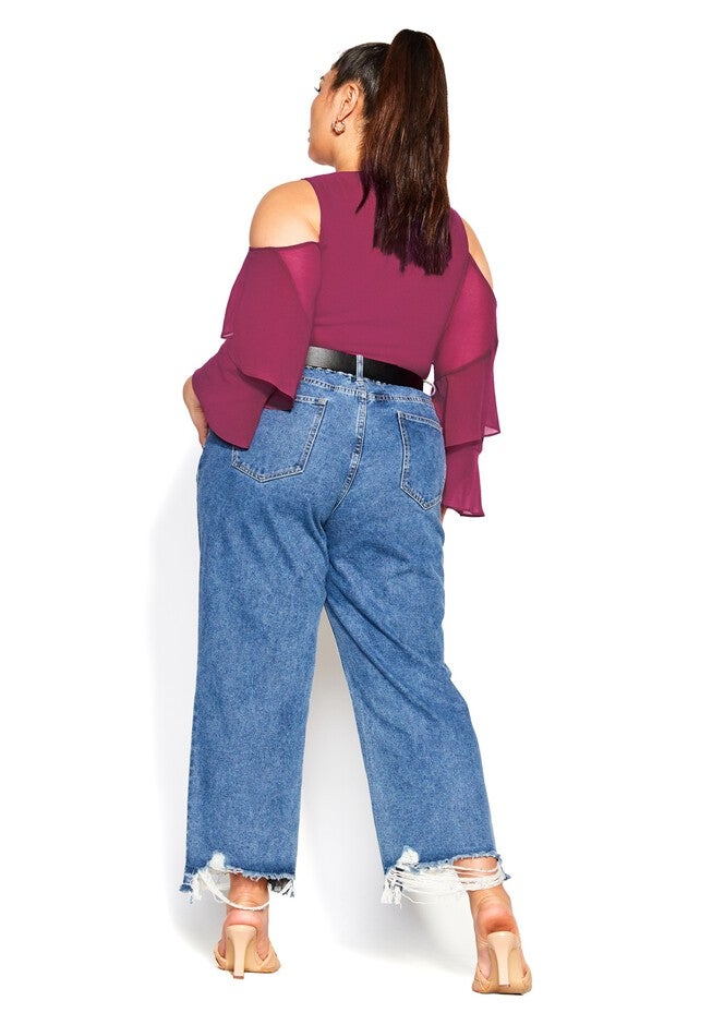 Hi Lo Cold Shoulder Top - sangria, RED, alternate image number null