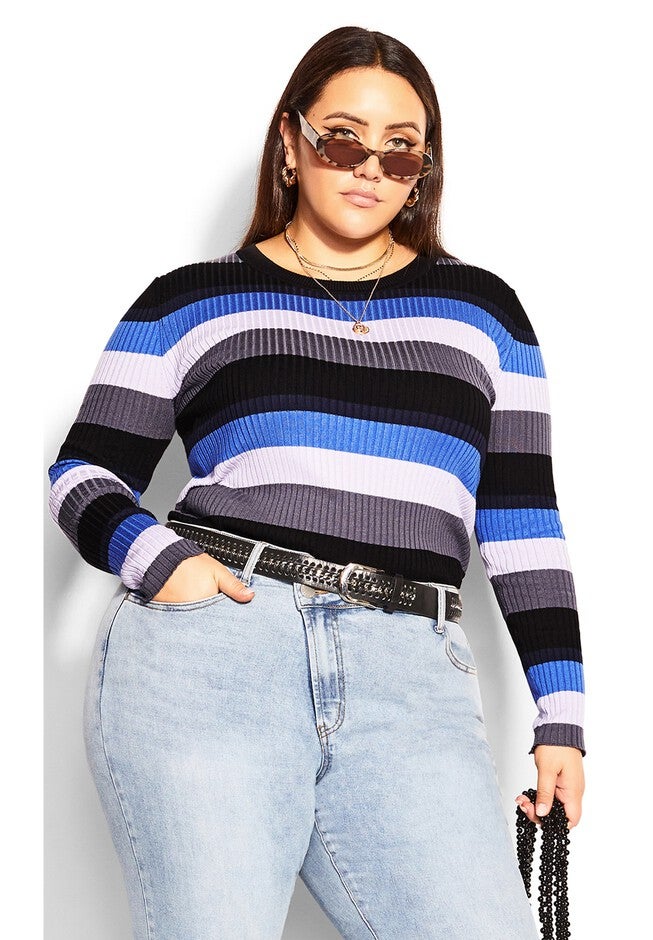 70s Stripe Sweater - blue, BLUE, hi-res image number null
