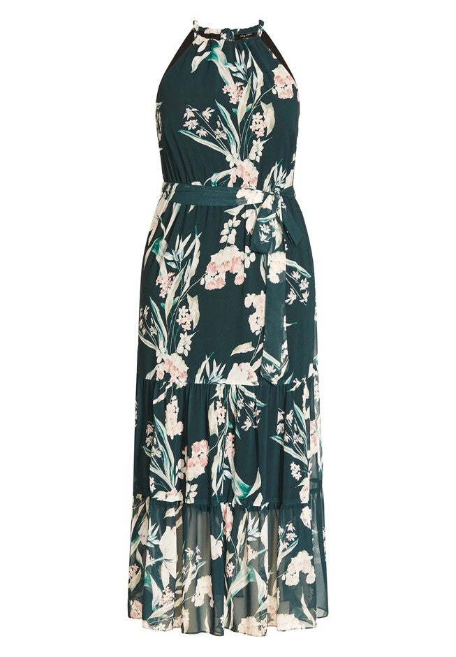 Halter Love Print Maxi Dress - emerald, GREEN, alternate image number 2