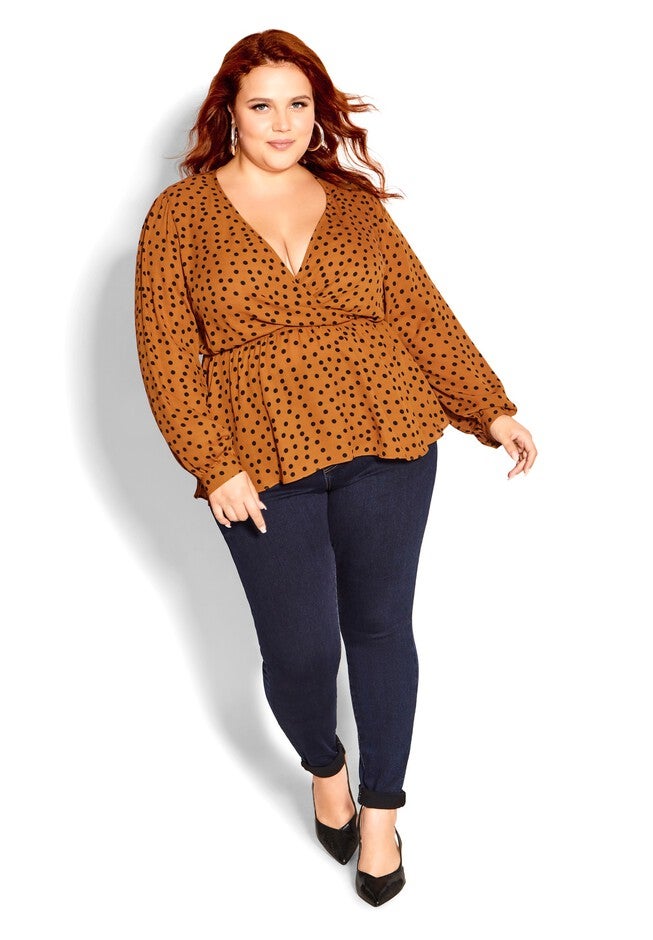 Dotty Wrap Top - caramel, ORANGE, alternate image number 5