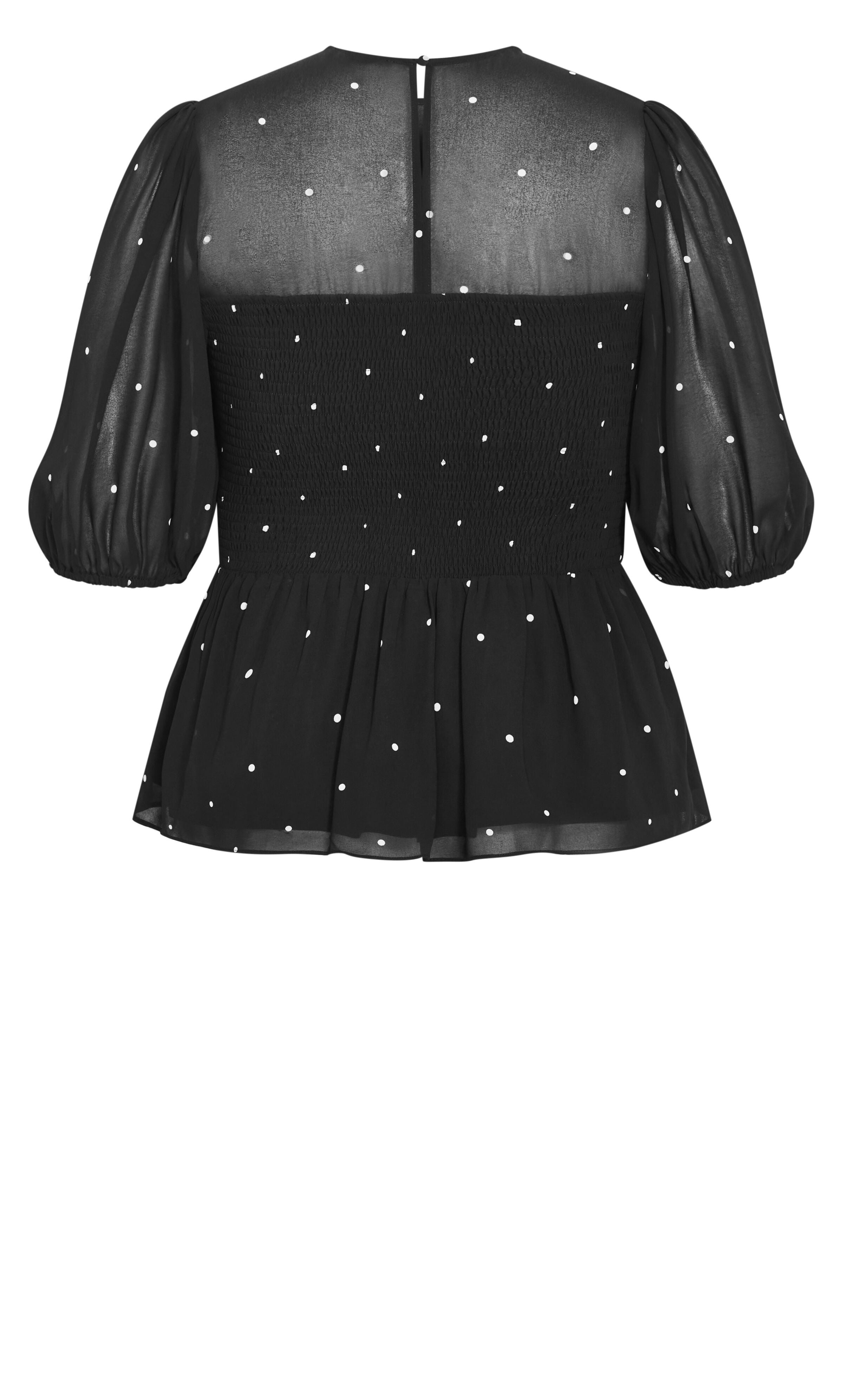 Esther Spot Print Shirred Top, BLACK, alternate image number 5