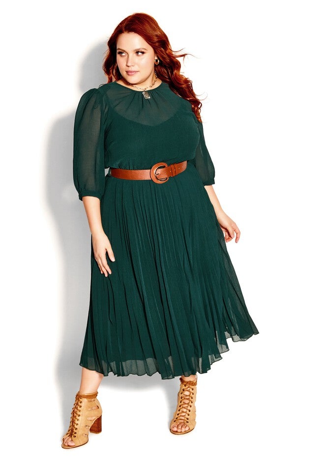 Love Pleat Elbow Sleeve Dress - jade, GREEN, hi-res image number null