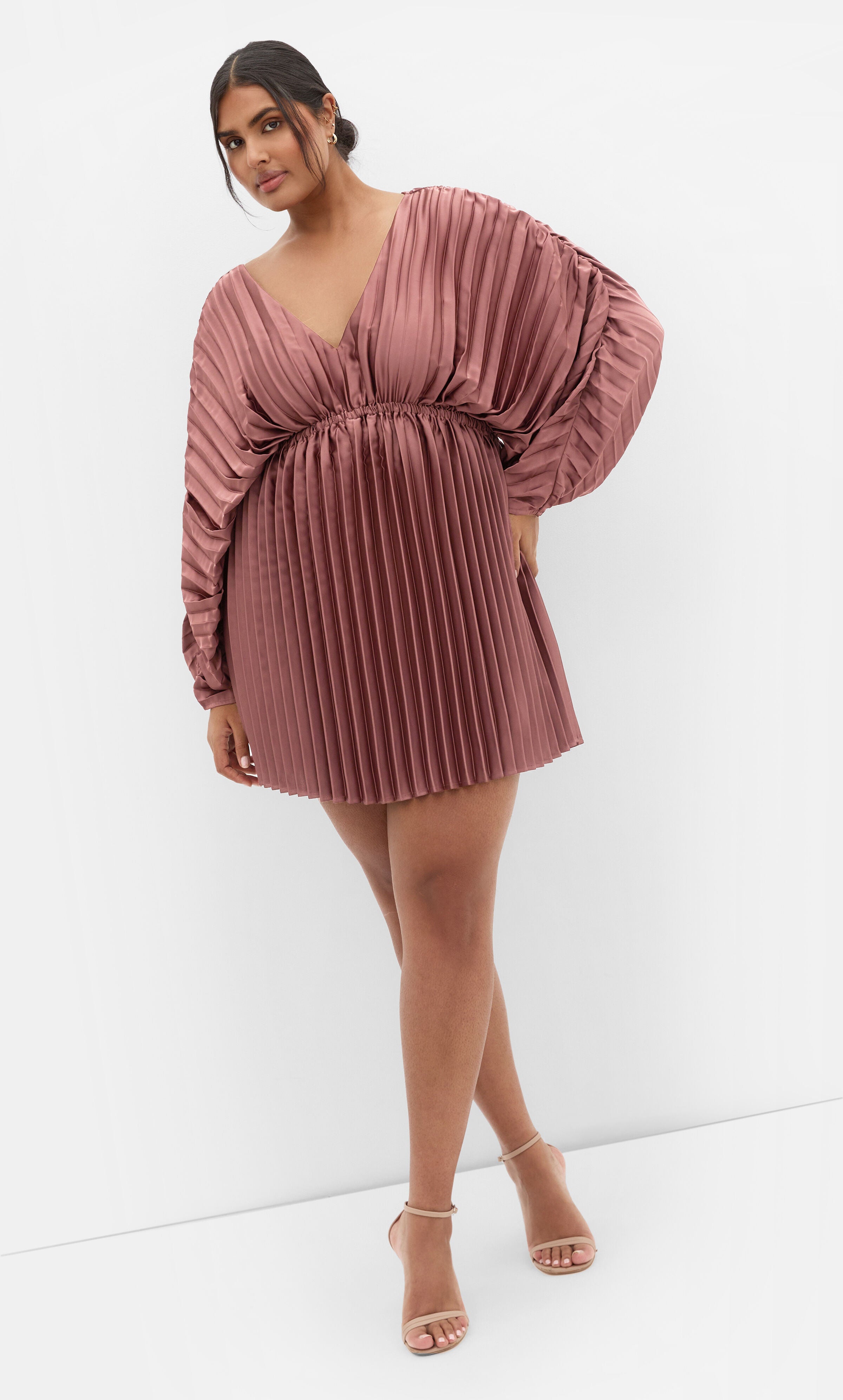 Chloe Pleat Dress - mocha, PINK, hi-res image number 0
