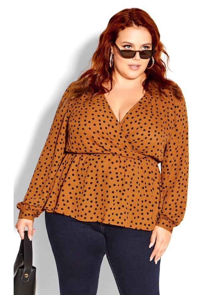 Dotty Wrap Top - caramel, ORANGE, hi-res image number 0