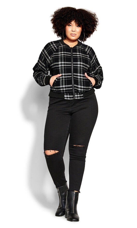 Check Bomber Jacket - black, BLACK, alternate image number 3
