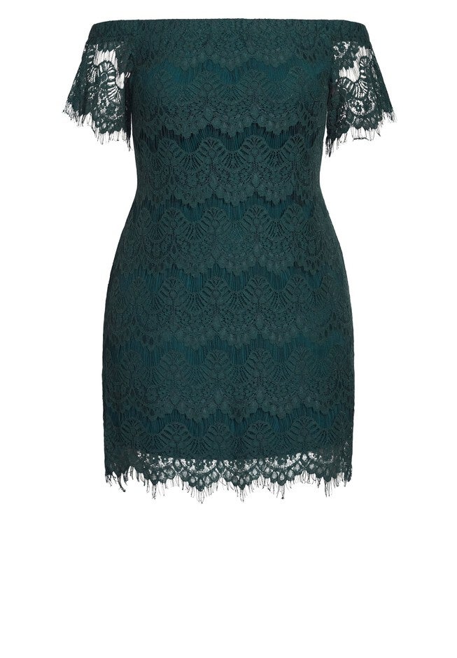 Lace Off Shoulder Dress - emerald, GREEN, alternate image number null