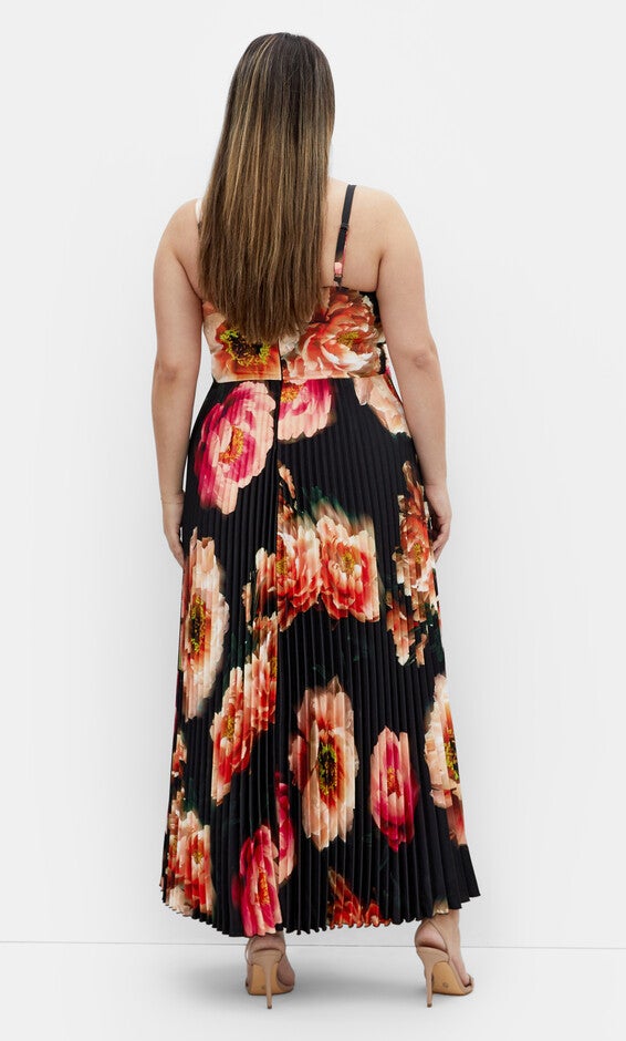 Ariana Print Pleat Dress - black, BLACK, alternate image number null