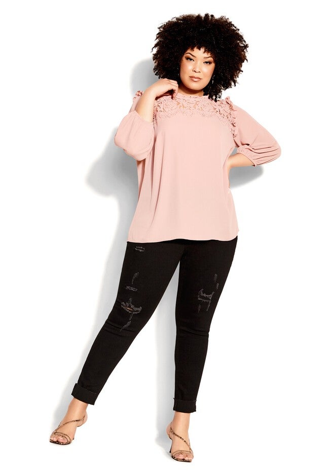 Lace Angel Elbow Sleeve Top - soft rose, PINK, on-hover image number 1