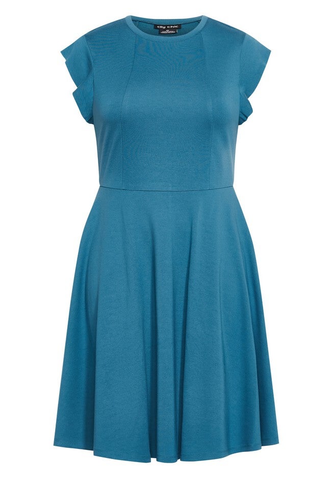 Frill Shoulder Dress - teal, BLUE, alternate image number null