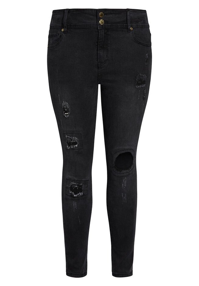 Asha Patched Apple Skinny Jean - black, BLACK, alternate image number null