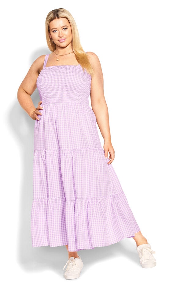 Gingham Maxi Dress - lavender, PURPLE, hi-res image number 0