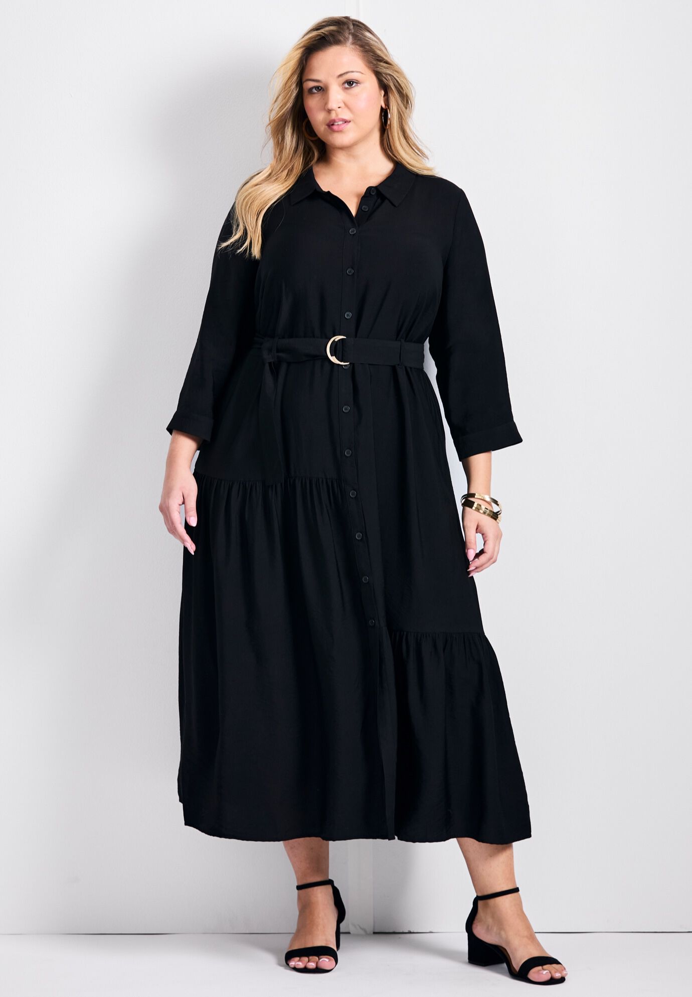 Flora Belted Shirtdress, BLACK, hi-res image number 0